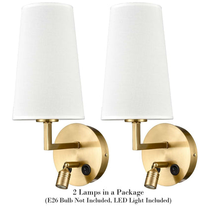 Ensemble de 2 appliques murales Morbihan, lampes murales en tissu avec port USB et interrupteur.