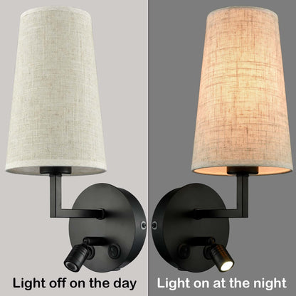 Ensemble de 2 appliques murales Morbihan, lampes murales en tissu avec port USB et interrupteur.