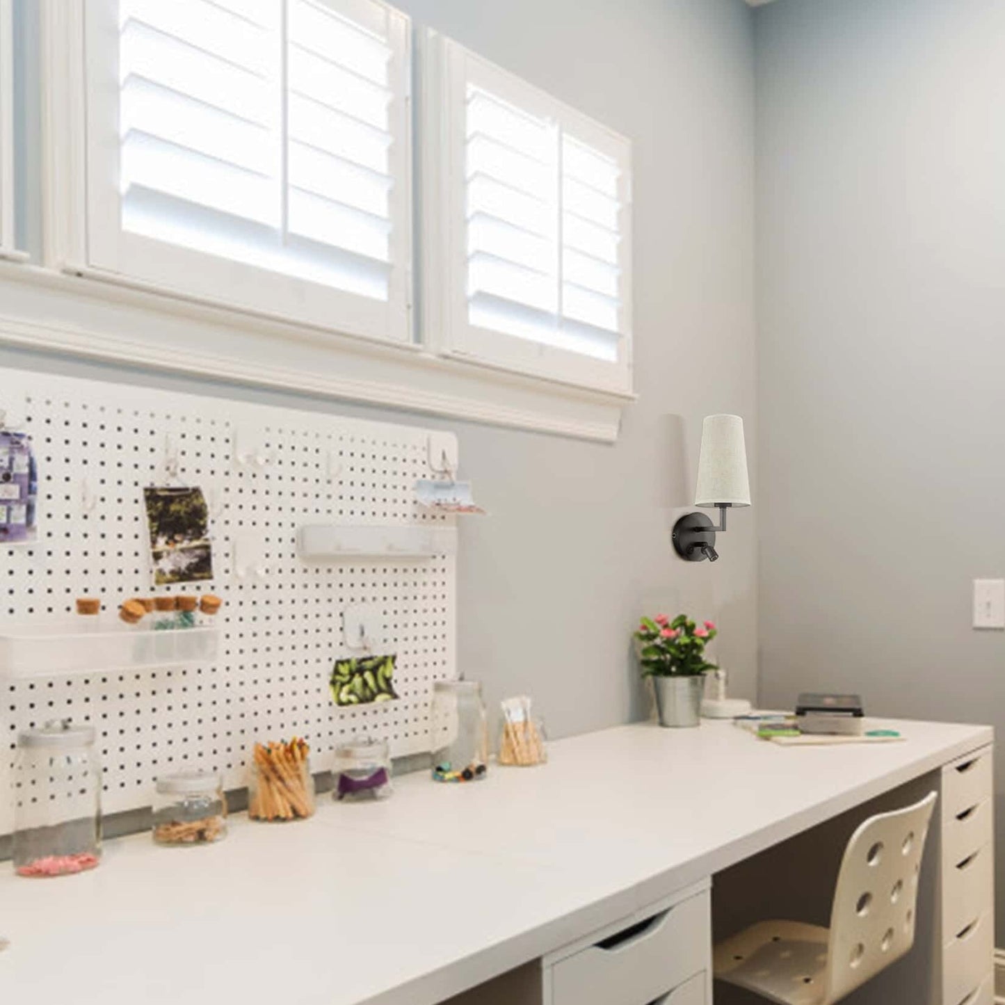 Ensemble de 2 appliques murales Morbihan, lampes murales en tissu avec port USB et interrupteur.