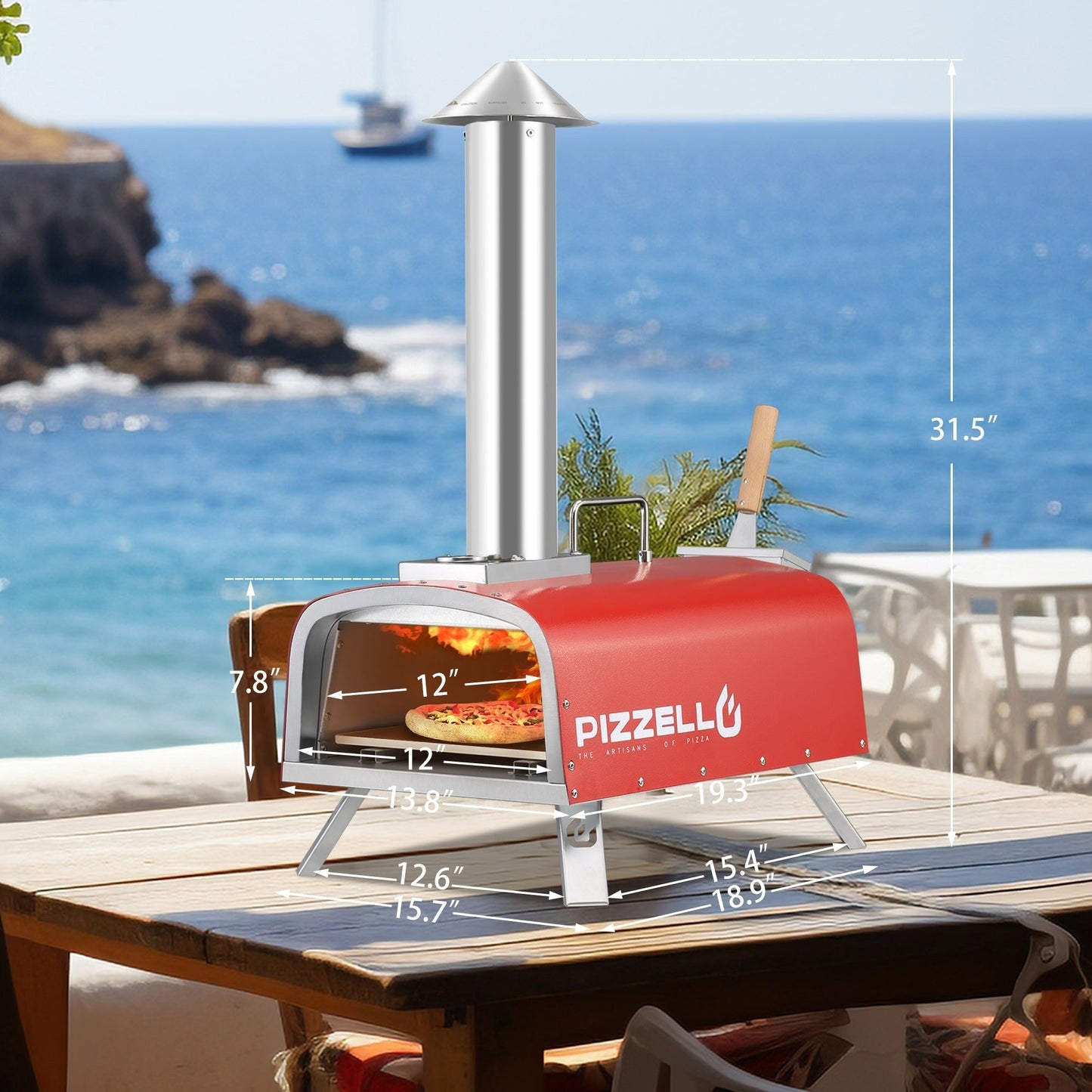 Four à pizza extérieur multi-combustible, cuiseur à pizza sur pierre avec brûleur à gaz et foyer à bois - 12 pouces