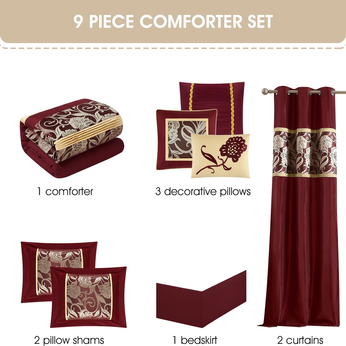 Ensemble de Couette Nanshing Brie 9 Pièces en Jacquard Floral