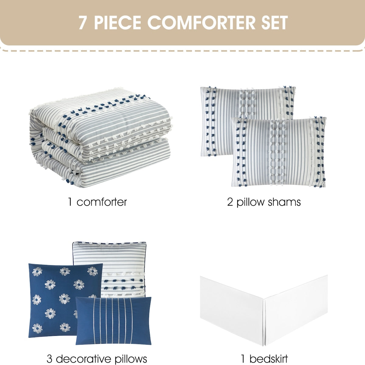 Nanshing Jessy Modern Striped 7 Piece Comforter Set