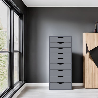 Armoire étroite en bois à 9 tiroirs avec coulisses à glissement fluide et étagère de rangement supérieure.
