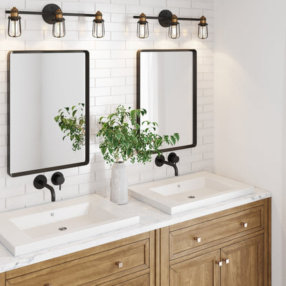 Nathan James Rori Vanity Wall Light Indoor 3-Light Bathroom with Farmhouse Cage Sconce and Brass Details