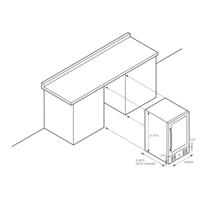 Réfrigérateur à boissons Newair 15 pouces encastrable, capacité de 96 canettes, en acier inoxydable, avec commandes de température et étagères réglables.