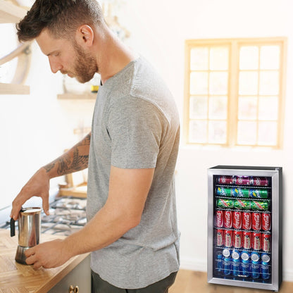 Réfrigérateur à boissons Newair, capacité de 126 canettes, mini réfrigérateur avec porte en verre et étagères réglables, en acier inoxydable