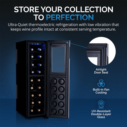 Cave à vin Newair Shadow-T Series, 18 bouteilles, double zone de température, autoportante, thermoélectrique, contrôle numérique.