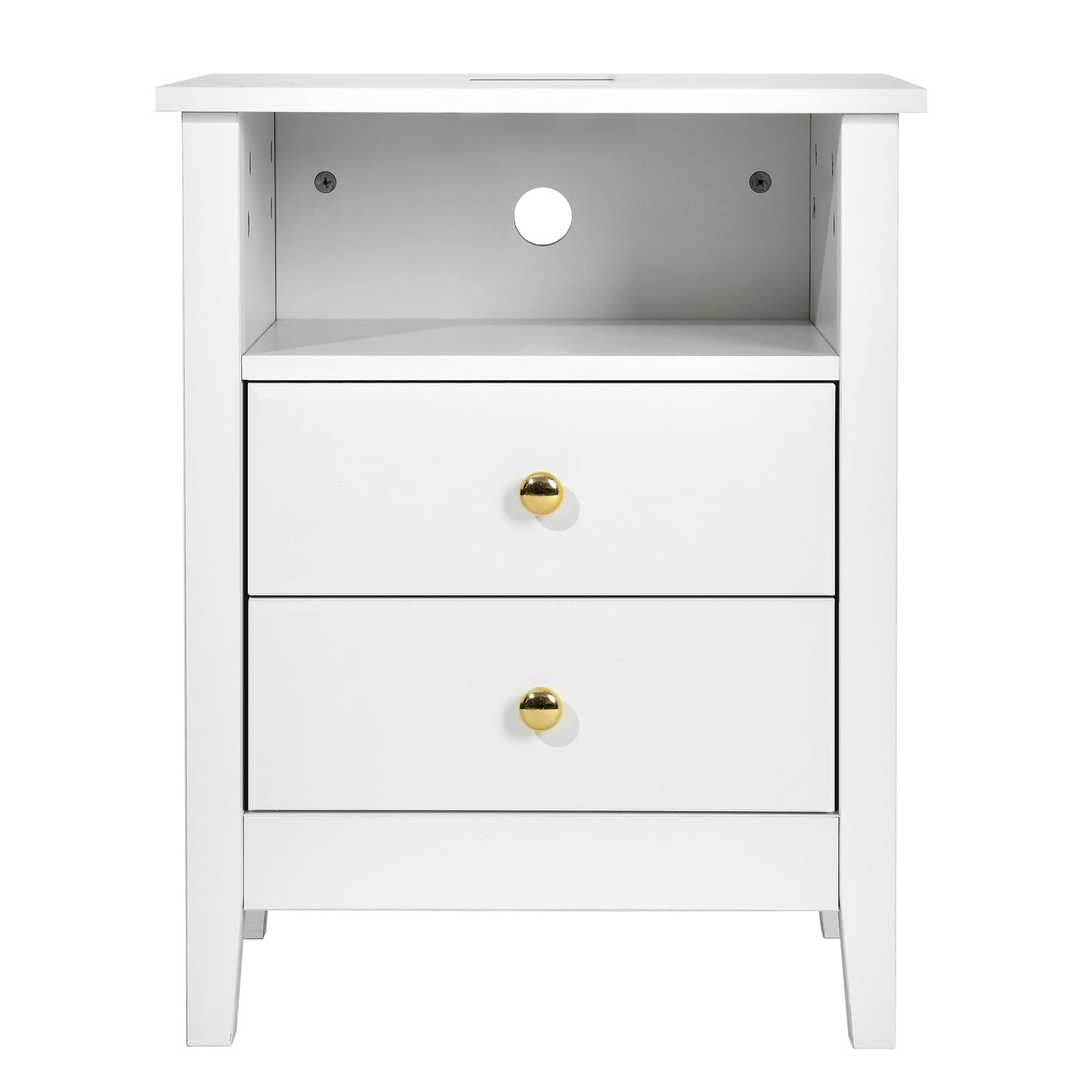 Ensemble de 2 tables de chevet avec station de recharge, table d'appoint avec 2 tiroirs, ports USB et prises électriques, pour lit.