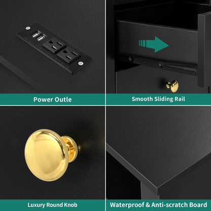 Ensemble de 2 tables de chevet avec station de recharge, table d'appoint avec 2 tiroirs, ports USB et prises électriques, pour lit.