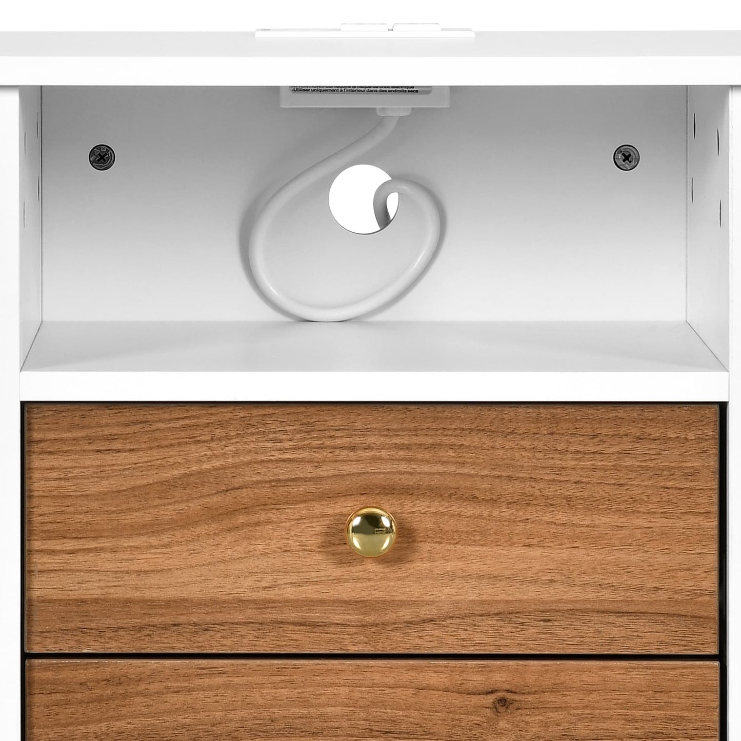Ensemble de 2 tables de chevet avec station de recharge, table d'appoint avec 2 tiroirs, ports USB et prises électriques, pour lit.