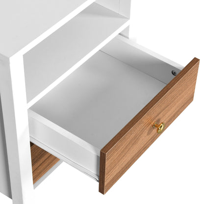 Ensemble de 2 tables de chevet avec station de recharge, table d'appoint avec 2 tiroirs, ports USB et prises électriques, pour lit.