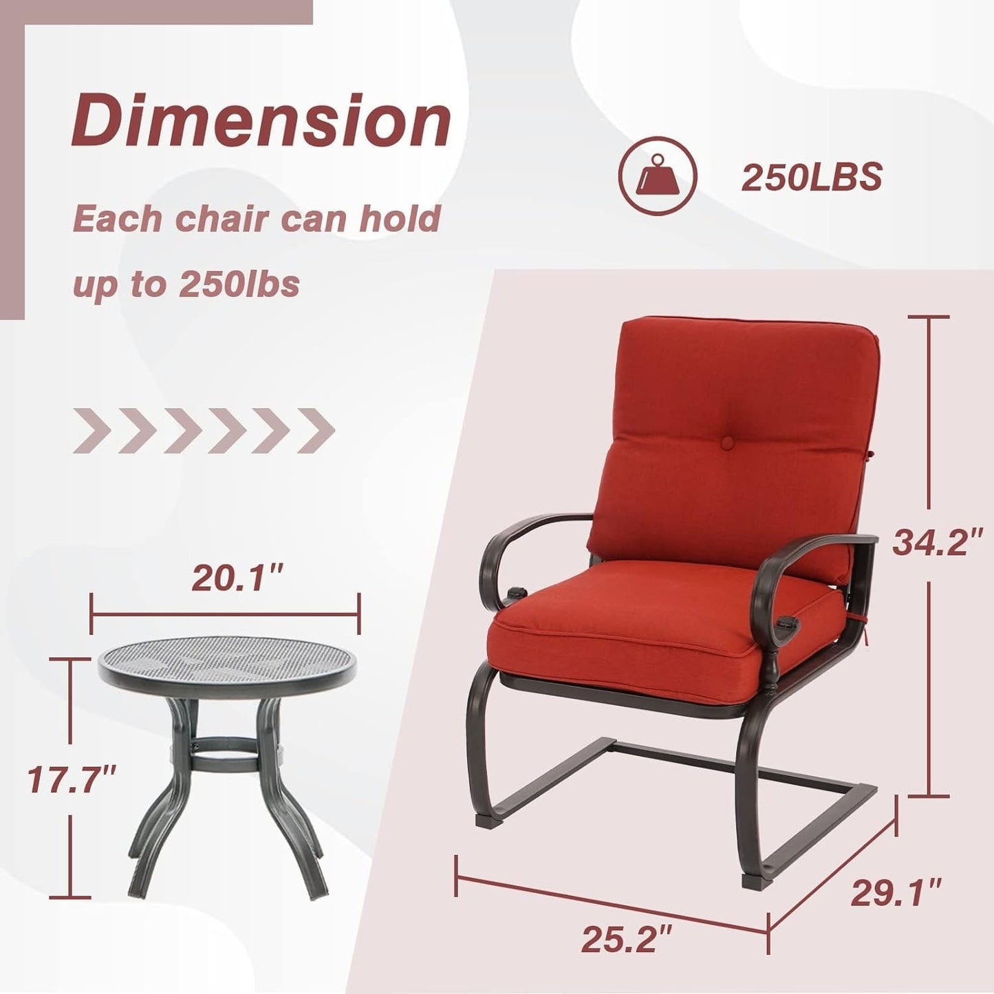 Nista Ensemble de bistro pour extérieur 3 pièces avec ressort en C, chaises de salle à manger avec coussins et table basse par Havenside Home