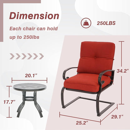 Nista Ensemble de bistro pour extérieur 3 pièces avec ressort en C, chaises de salle à manger avec coussins et table basse par Havenside Home