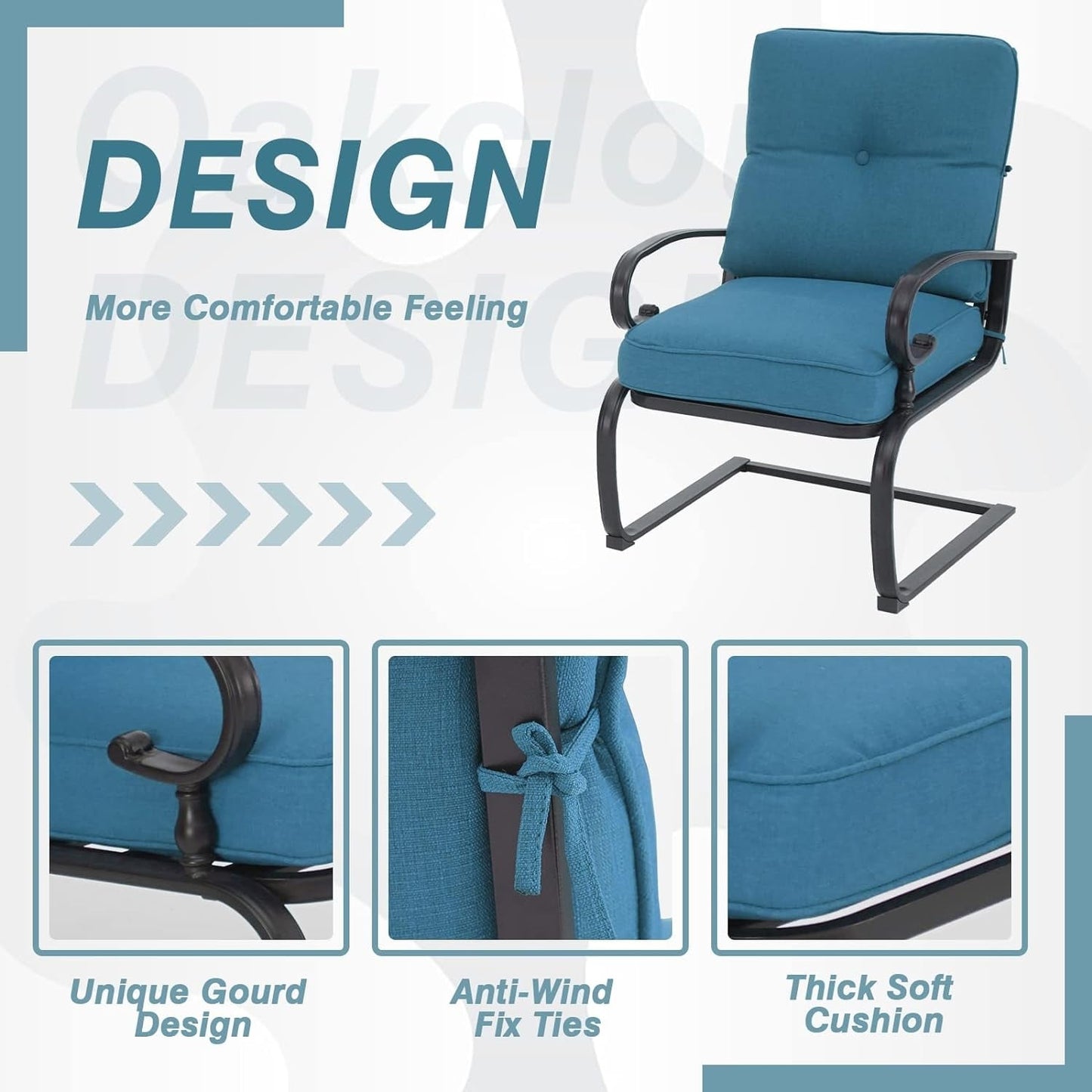 Nista Ensemble de bistro pour extérieur 3 pièces avec ressort en C, chaises de salle à manger avec coussins et table basse par Havenside Home