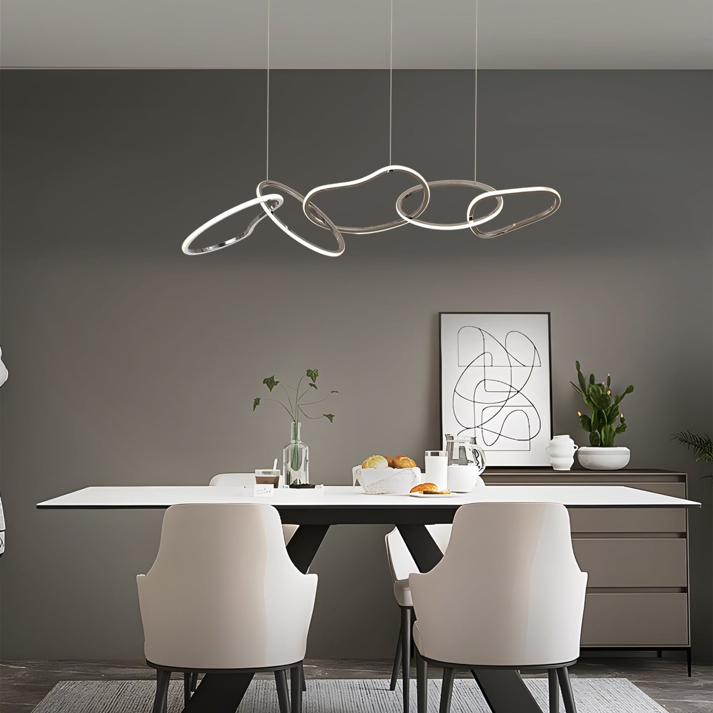 Luminaire suspendu LED en acier inoxydable noir, style nordique, pour salle à manger.