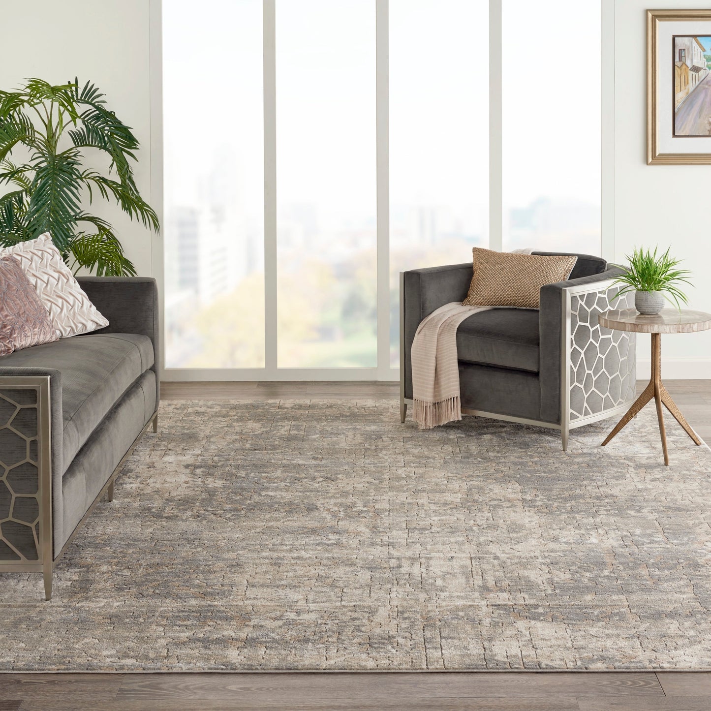 Nourison Concerto Distressed Abstract Beige Grey Area Rug
