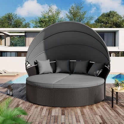 Ensemble de salon d'extérieur en osier Nuon, 4 ou 5 pièces, avec auvent, de la marque Havenside Home.