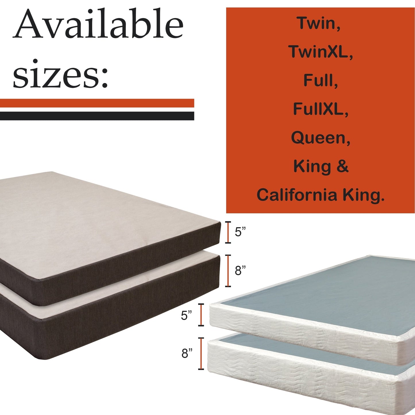 ONETAN, sommier à lattes en bois de 5" et 8" facile à assembler, blanc.