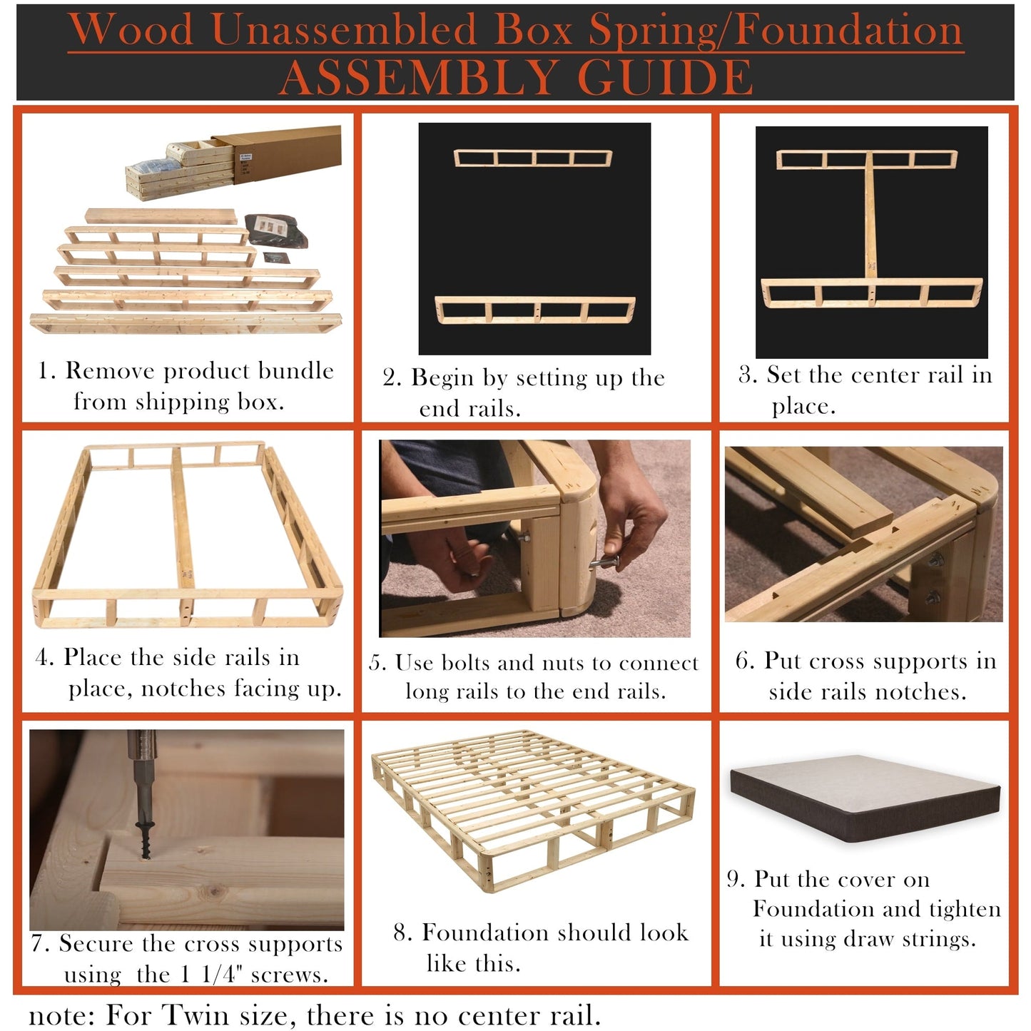 ONETAN, sommier à lattes en bois de 5" et 8" facile à assembler, blanc.