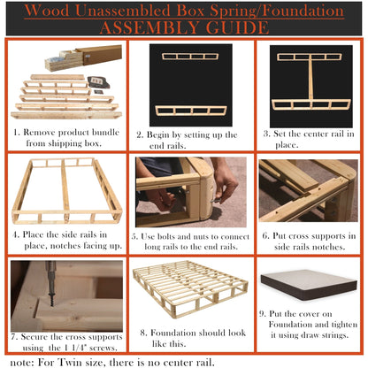 ONETAN, sommier à lattes en bois de 5" et 8" facile à assembler, blanc.