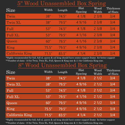 ONETAN, sommier à lattes en bois de 5" et 8" facile à assembler, blanc.