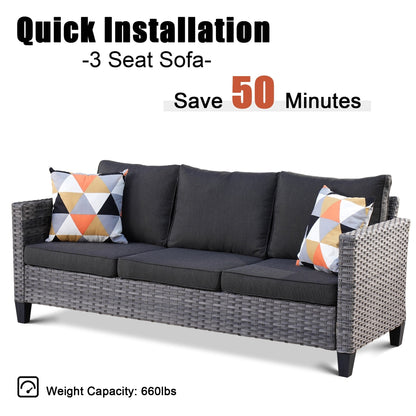 OVIOS Ensemble de meubles de jardin en osier pour extérieur, 5 pièces, avec dossier haut.