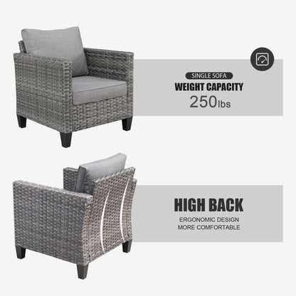 OVIOS Ensemble de meubles de jardin en osier pour extérieur, 5 pièces, avec dossier haut.