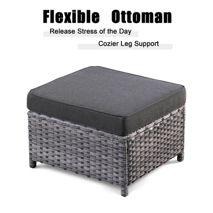 OVIOS Ensemble de meubles de jardin en osier pour extérieur, 5 pièces, avec dossier haut.