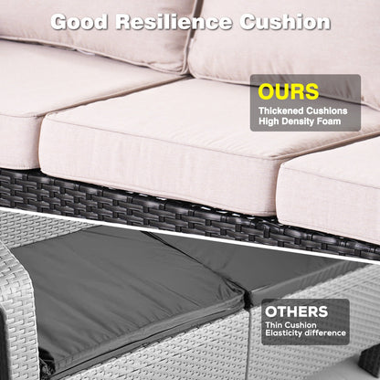 Ensemble de conversation OVIOS pour patio, 5 pièces, en osier, dossier haut.