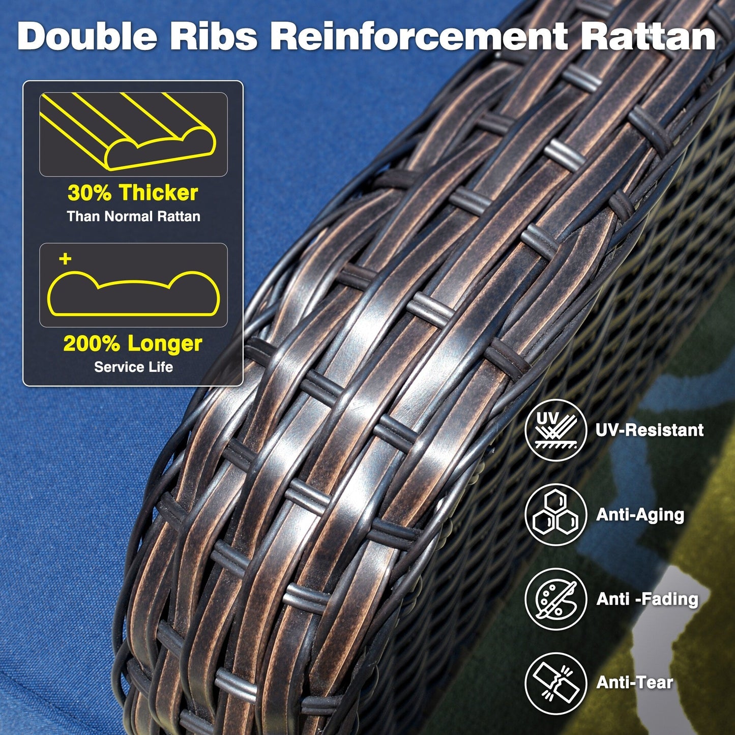 Ensemble de conversation OVIOS pour patio, 5 pièces, en osier, dossier haut.