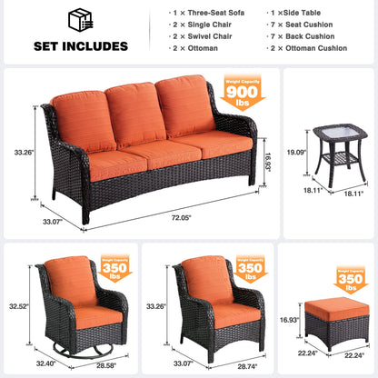 OVIOS Ensemble de meubles de jardin en osier 8 pièces avec chaise pivotante