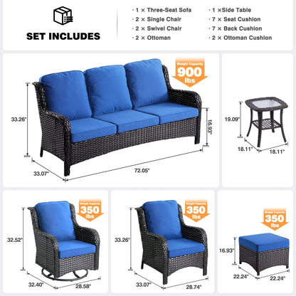 OVIOS Ensemble de meubles de jardin en osier 8 pièces avec chaise pivotante