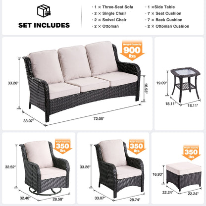 OVIOS Ensemble de meubles de jardin en osier 8 pièces avec chaise pivotante