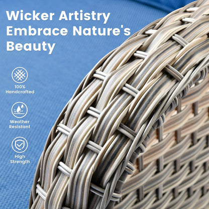 OVIOS Ensemble de 9 pièces en rotin pour extérieur avec chaise pivotante et table à feu.