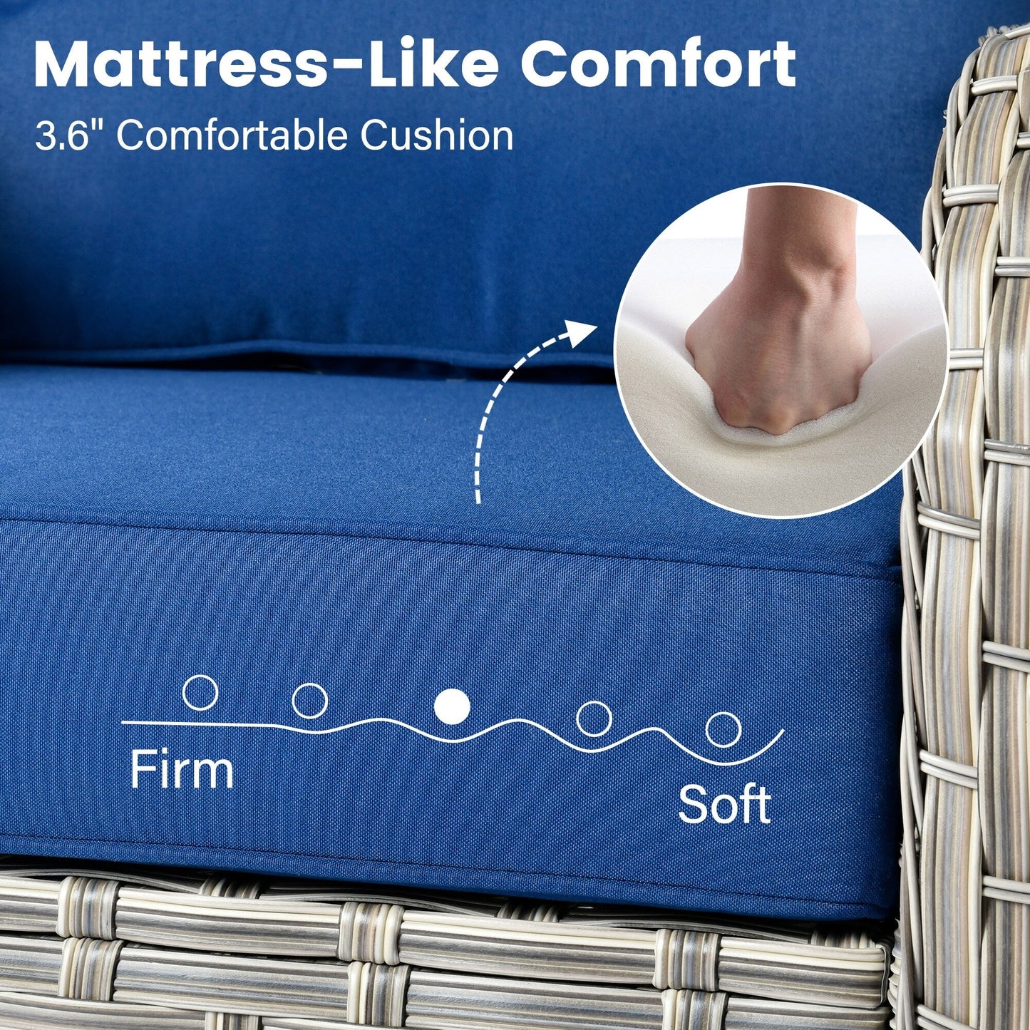 OVIOS Ensemble de 9 pièces en rotin pour extérieur avec chaise pivotante et table à feu.