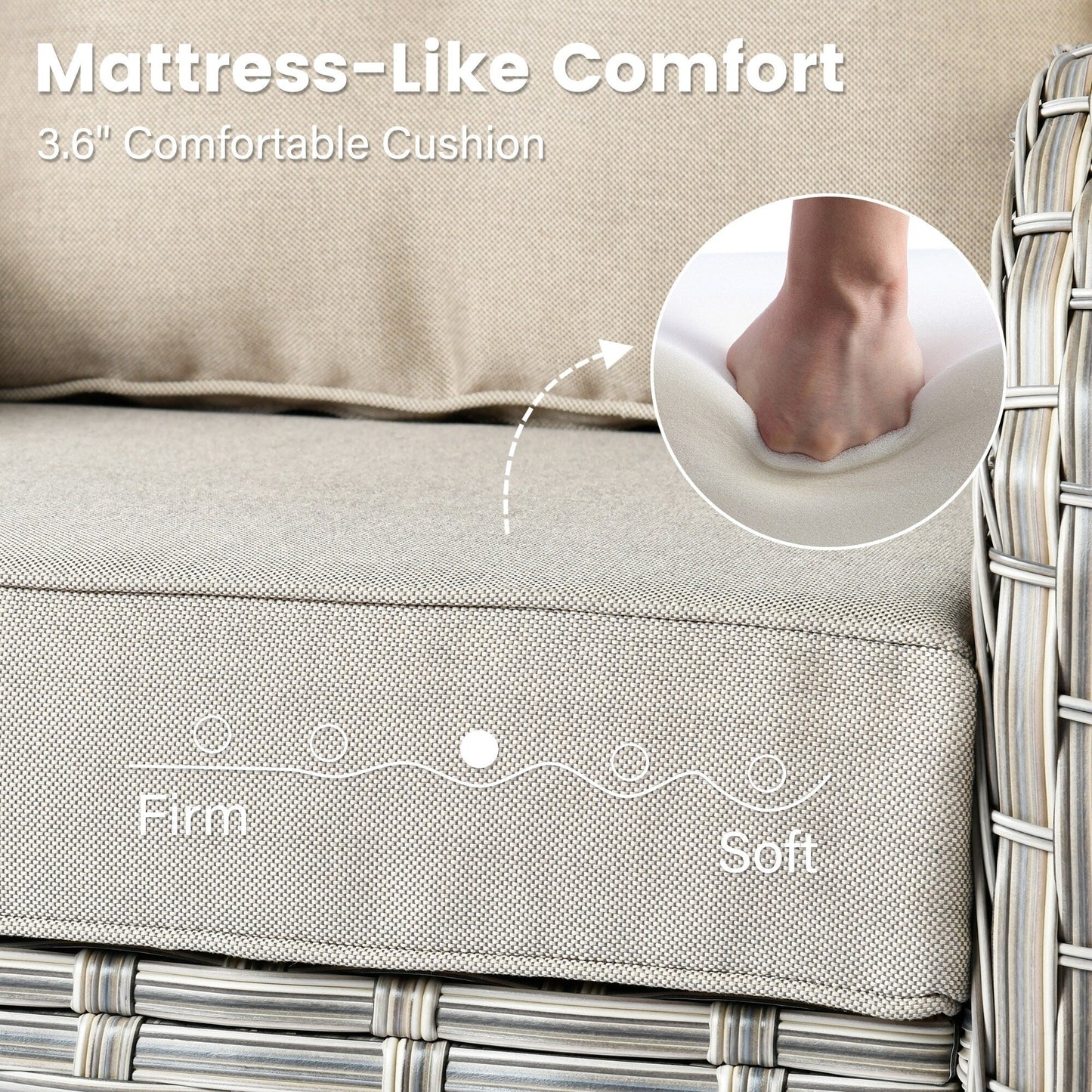 OVIOS Ensemble de 9 pièces en rotin pour extérieur avec chaise pivotante et table à feu.