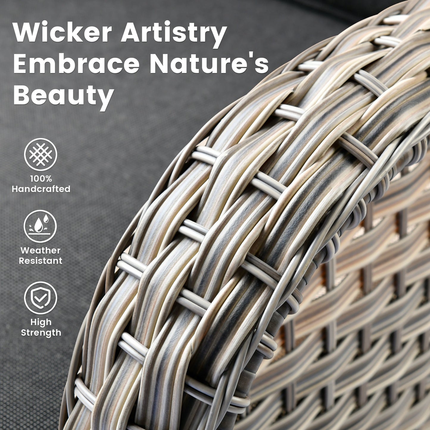 OVIOS Ensemble de 9 pièces en rotin pour extérieur avec chaise pivotante et table à feu.