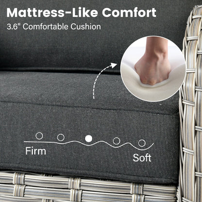 OVIOS Ensemble de 9 pièces en rotin pour extérieur avec chaise pivotante et table à feu.