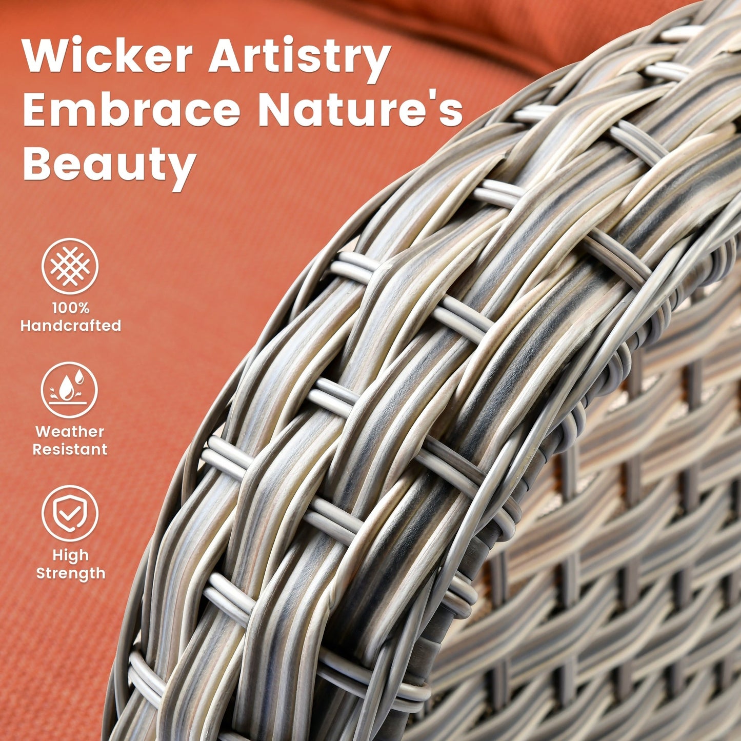 OVIOS Ensemble de 9 pièces en rotin pour extérieur avec chaise pivotante et table à feu.