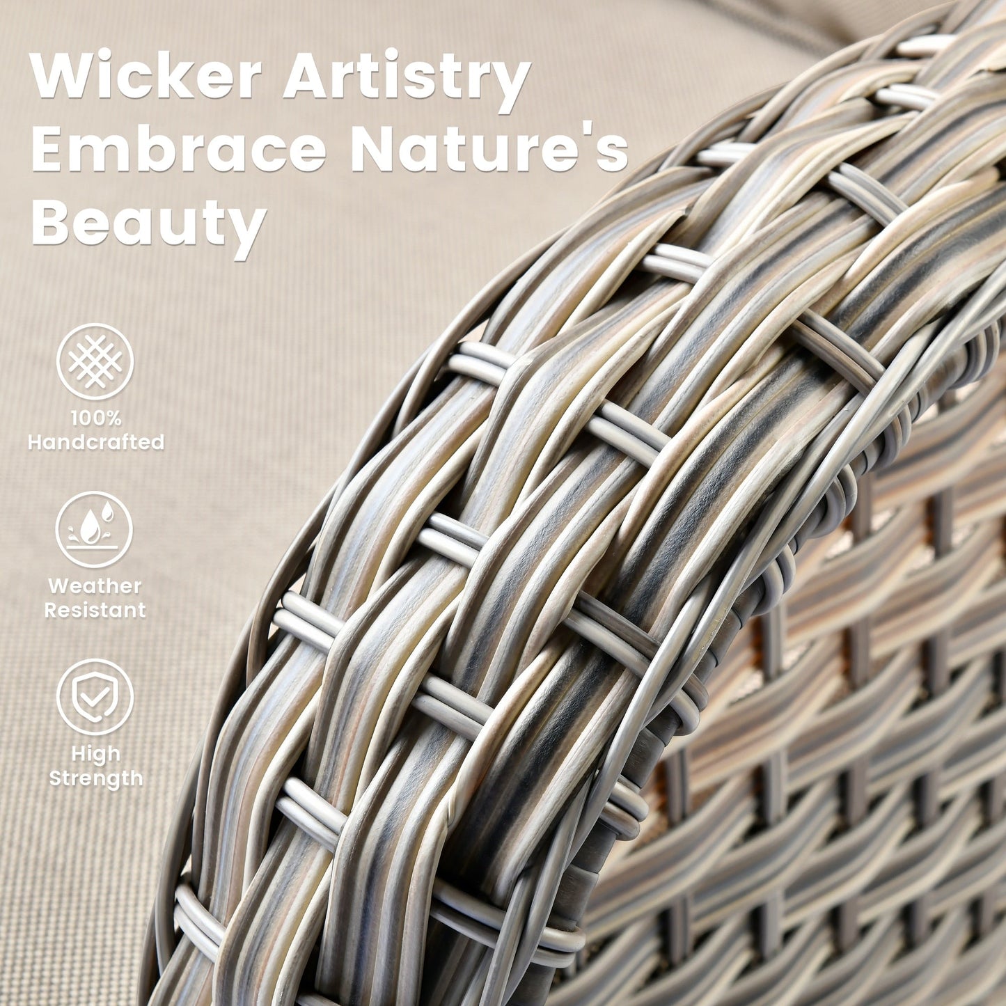 OVIOS Ensemble de 9 pièces en rotin pour extérieur avec chaise pivotante et table à feu.