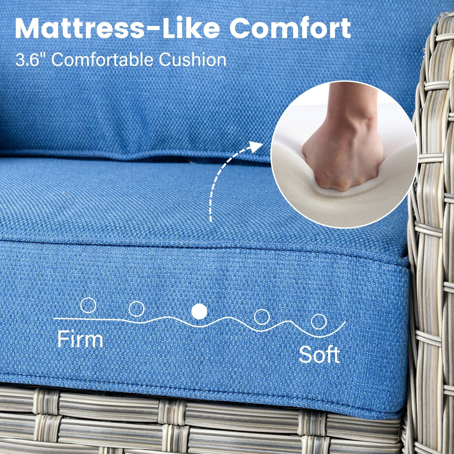 OVIOS Ensemble de 9 pièces en rotin pour extérieur avec chaise pivotante et table à feu.