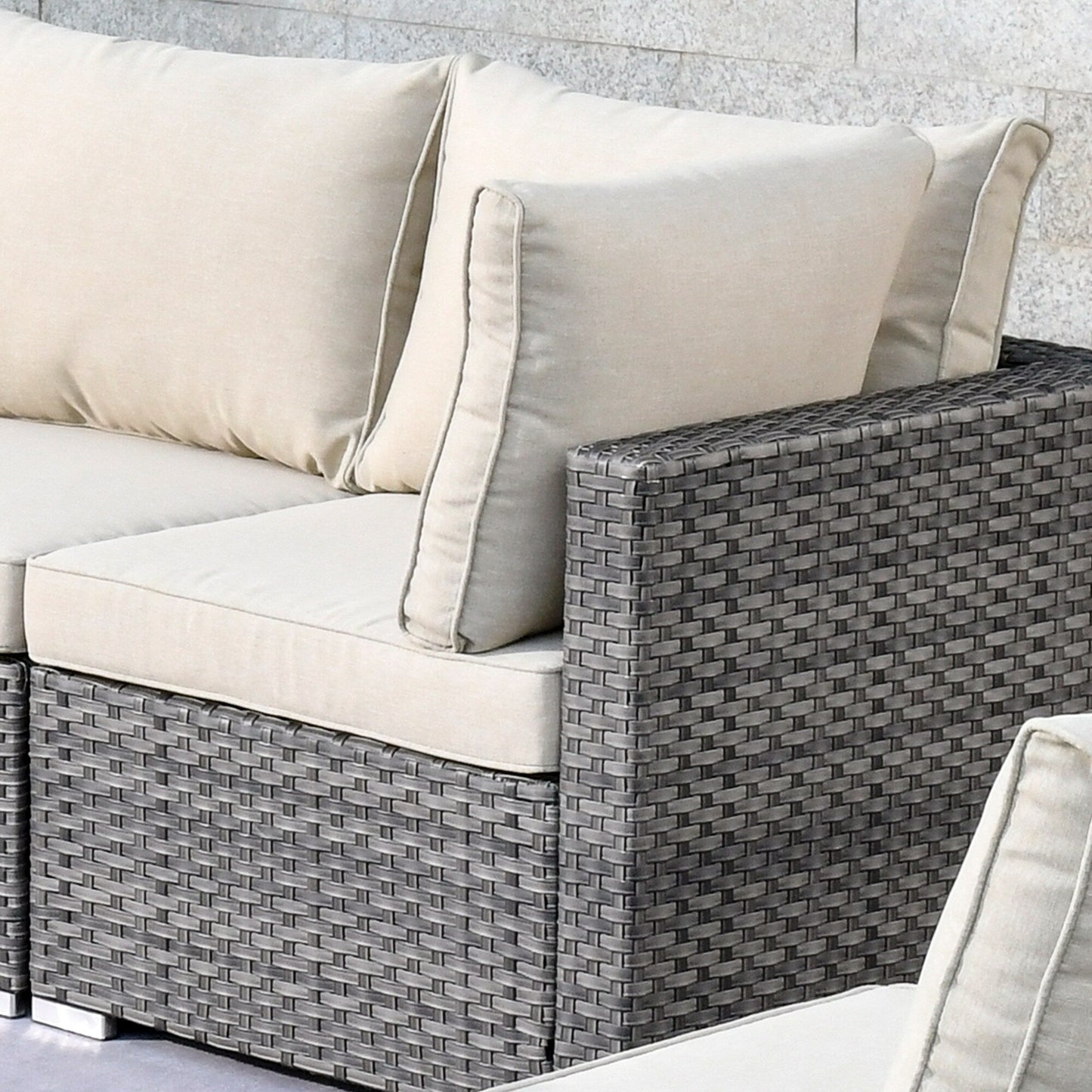 OVIOS Ensemble de salon en osier avec assises profondes, 11 pièces, chaises pivotantes, foyer.