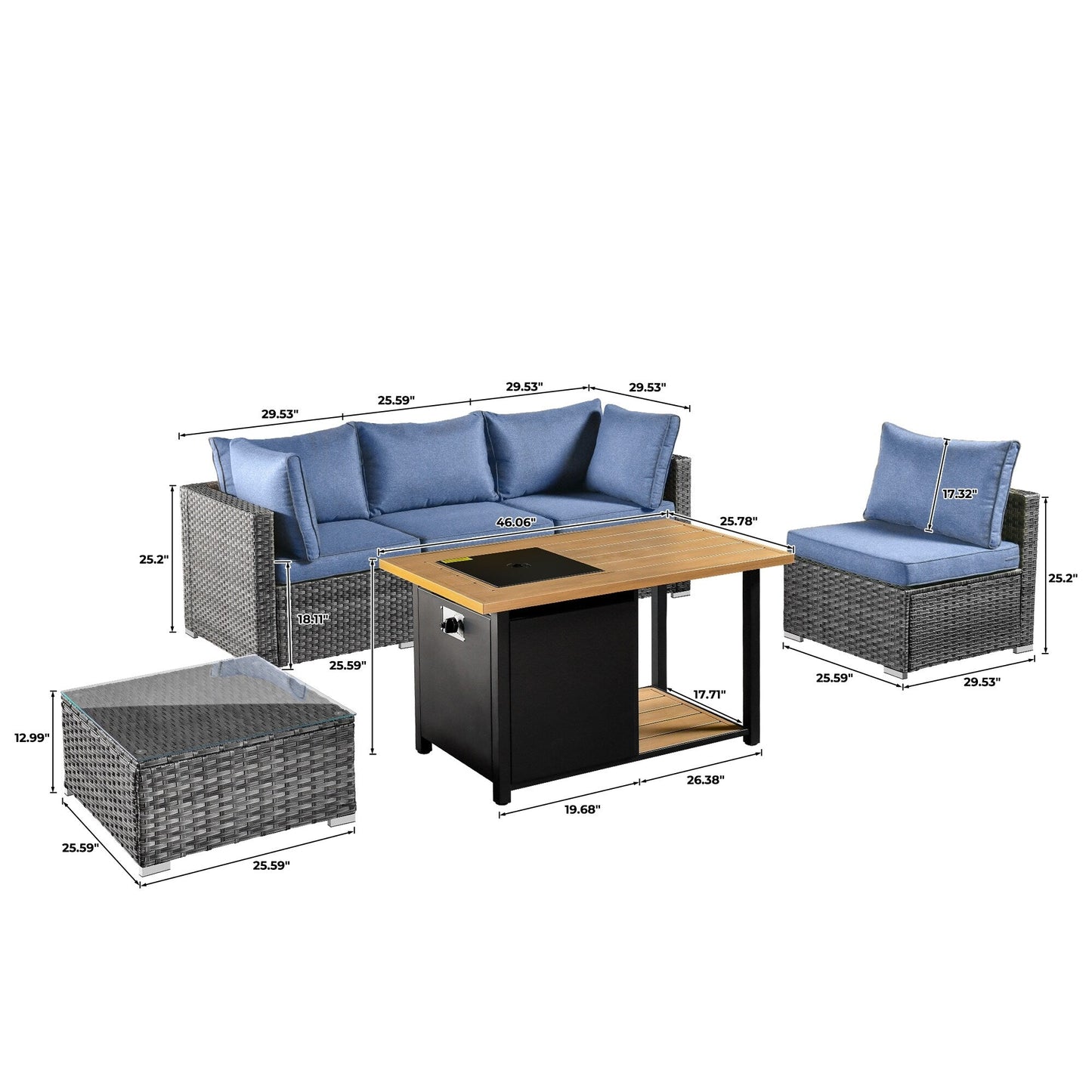 OVIOS Ensemble de salon en osier avec assises profondes, 11 pièces, chaises pivotantes, foyer.