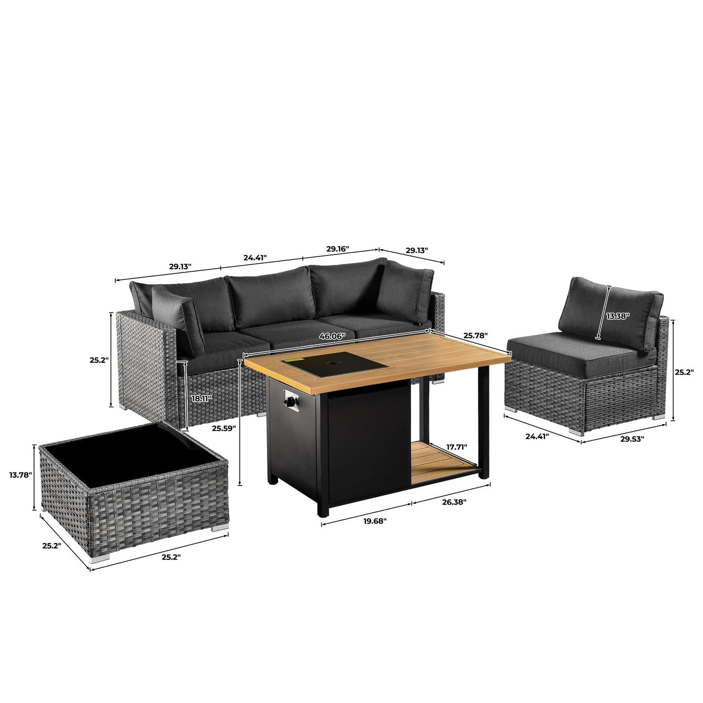 OVIOS Ensemble de salon en osier avec assises profondes, 11 pièces, chaises pivotantes, foyer.