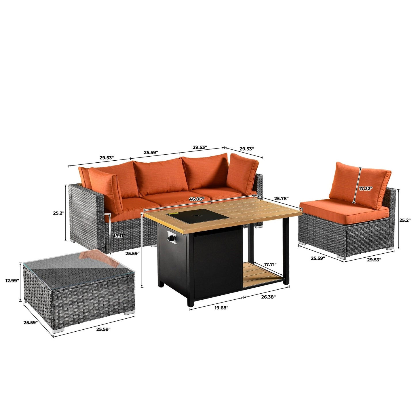 OVIOS Ensemble de salon en osier avec assises profondes, 11 pièces, chaises pivotantes, foyer.