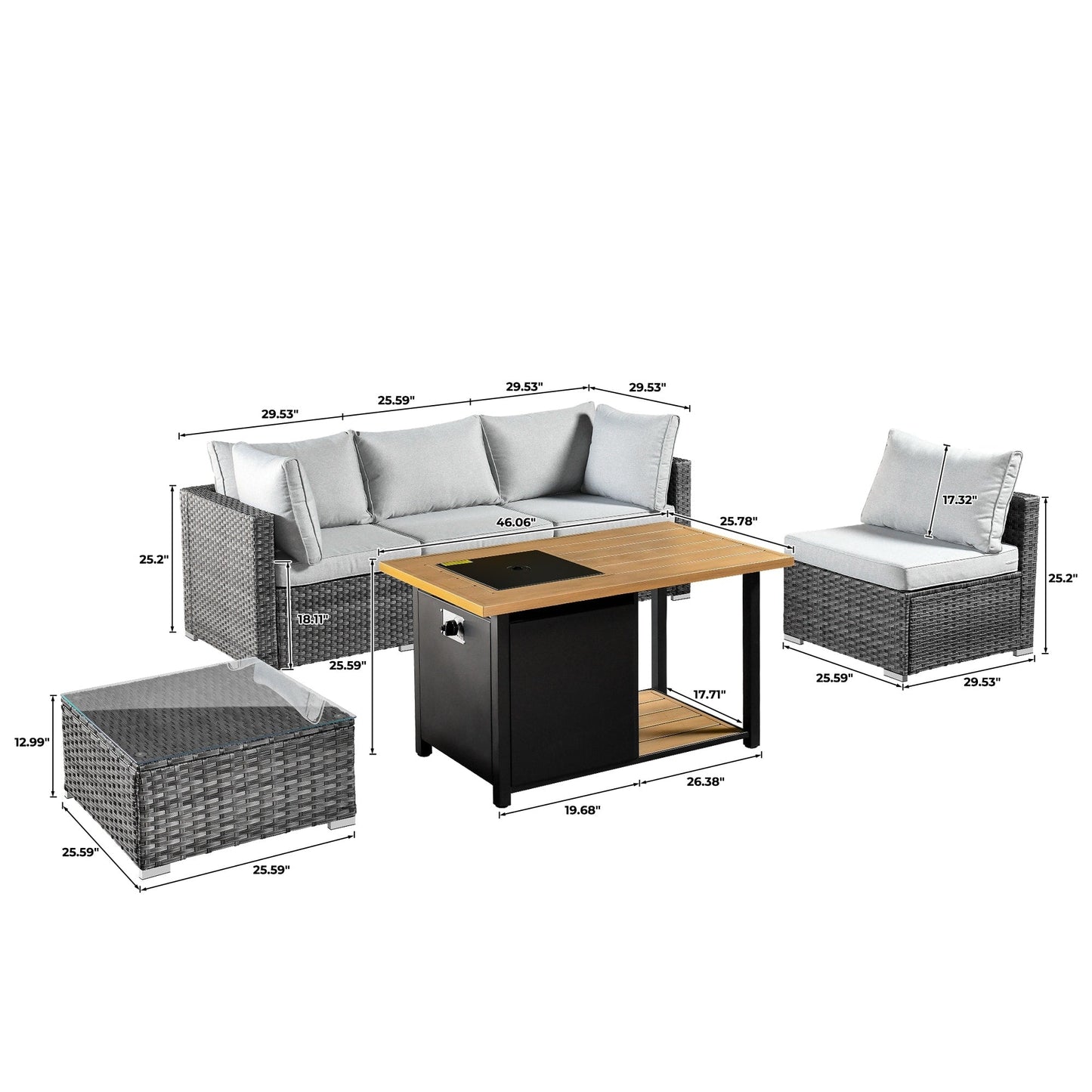 OVIOS Ensemble de salon en osier avec assises profondes, 11 pièces, chaises pivotantes, foyer.