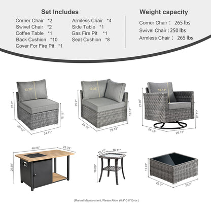 OVIOS Ensemble de salon en osier avec assises profondes, 11 pièces, chaises pivotantes, foyer.