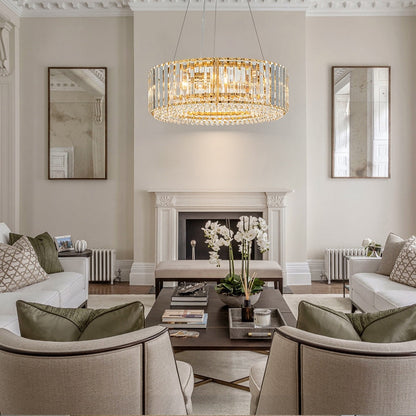 OYIPRO Lustre moderne rond en cristal à 6/8/12 lumières, suspension en forme de tambour pour îlot de cuisine