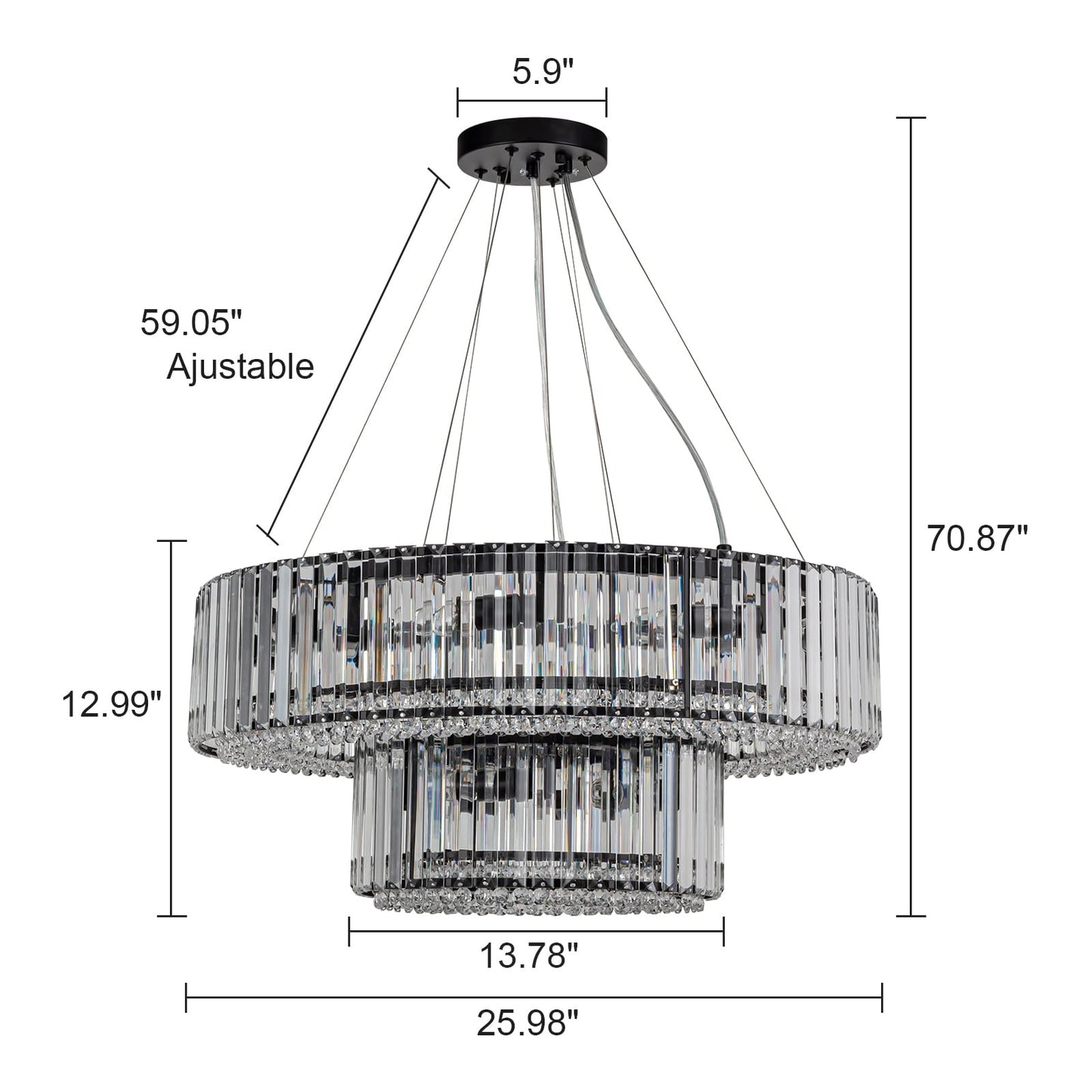 OYIPRO Lustre moderne rond en cristal à 6/8/12 lumières, suspension en forme de tambour pour îlot de cuisine
