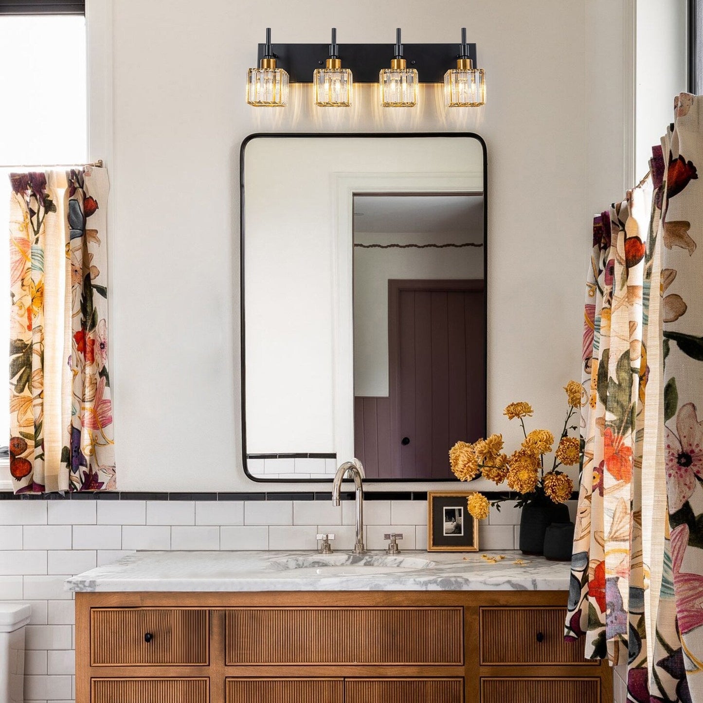Ora Lustre de salle de bain moderne à cristaux, à intensité variable, pour miroir, éclairage de vanité glamour
